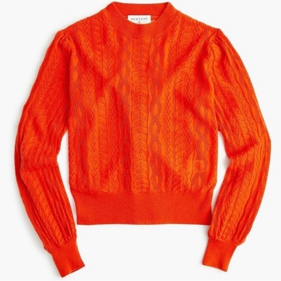 J Crew DEMYLEE Orange Mock Neck Pointelle Sweater - Picture 4 of 4